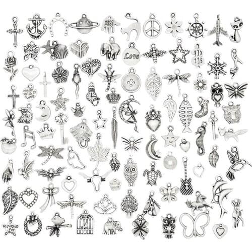 Vintage Mixed 30pcs Tibetan Silver Metal Animals Heart Birds Charms Pendants DIY for Necklace Bracelet Jewelry Making Crafting