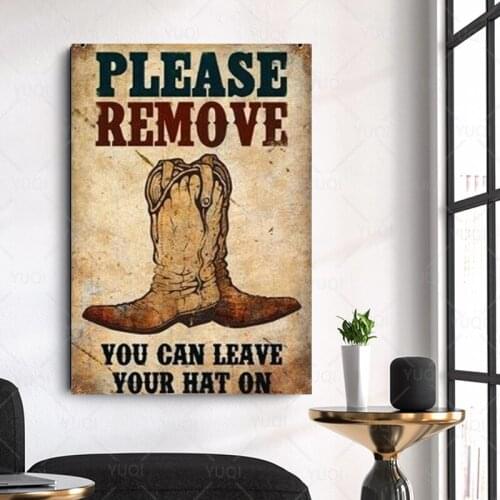 Vintage Metal Tin Sign Please Remove Boots Western Cowboy Outdoor Yard Signs & Home Bar Restaurant Kitchen