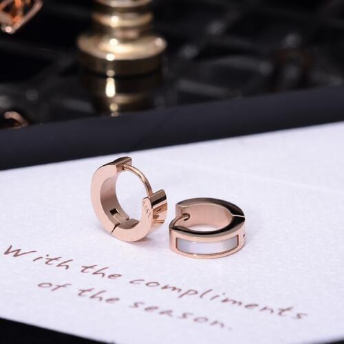 YUN RUO Brand Fashion European Style Rose Gold Color Natural Shell Hoop Earring for Woman 316 L Stainless Steel Jewelry Not Fade