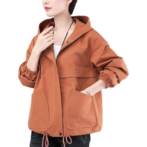 Womens Short Jacket Coat New Spring Autumn Clothing Korean Loose Hooded Outerwear Plus Size 5XL Middle-aged Female Windbreaker
