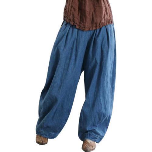 2019 New Vintage Jeans Womens Bleached Baggy Jeans Loose Casual Denim Trousers