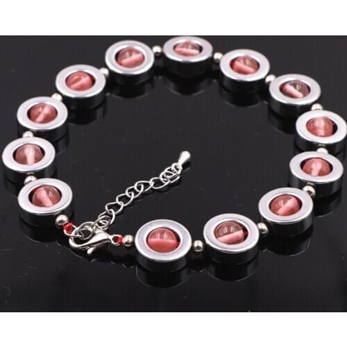 Temperament Handmade Strand Bracelet for Natural Stone Hematite 12mm Crystal Round Beads Bangle for Women Jewelry 7.5inch A571