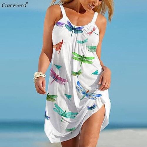 2021 Summer Fashion Women Dress Sleeveless Vest Dragonflyes Print Dresses For Women Sundress Fashion Beach Dress Streetwear