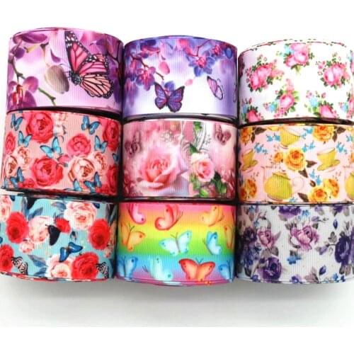 1-1/2 38mm Flower butterfly ribbon 10 yards DIY handmade hair bow Christmas and New Year decoration accessories Grosgrain