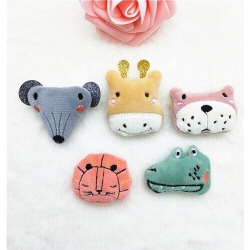 10Pcs/Lot Plush Cartoon Tiger Mouse Crocodile Dog Patches Appliques For Baby Sock Sewing Accessories DIY Hair Clip Decoration