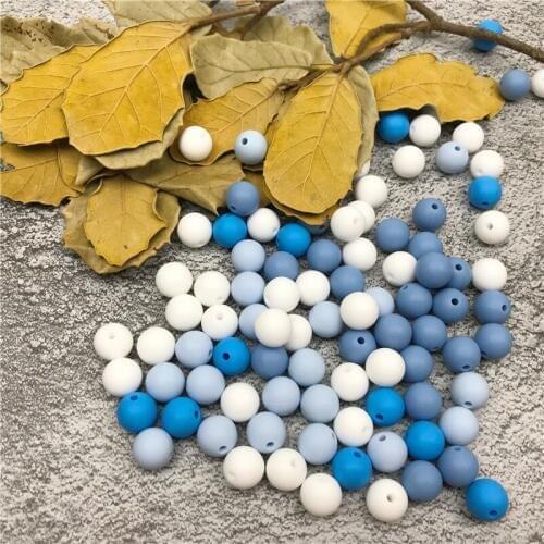 10pcs 15mm Blue Series Silicone Beads Food Grade Safe Infant Chew Bead Baby Teething Toys Fashion Jewelry DIY Accessories