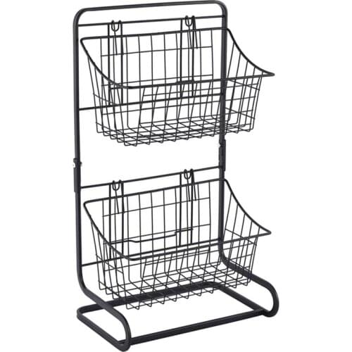 2 Tier Metal Storage Basket Fruit Vegetable Snacks Shelf Kitchen Storage Holder Bathroom Countertop Organizer Stand