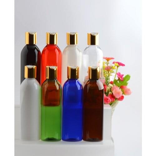 250ml Empty black white Plastic Bottle Containers Gold Press Cap Shampoo Washing Cleaning Packaging Bottles Aluminum Disc lid