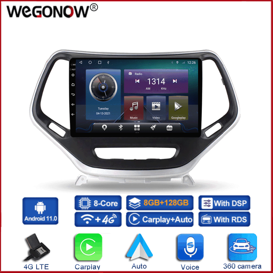 360 Panoramic Camera Carplay CanBus 6GB+128GB Android 10.0 Car DVD Player GPS WIFI Bluetooth Radio For Jeep Cherokee 2014 - 2017