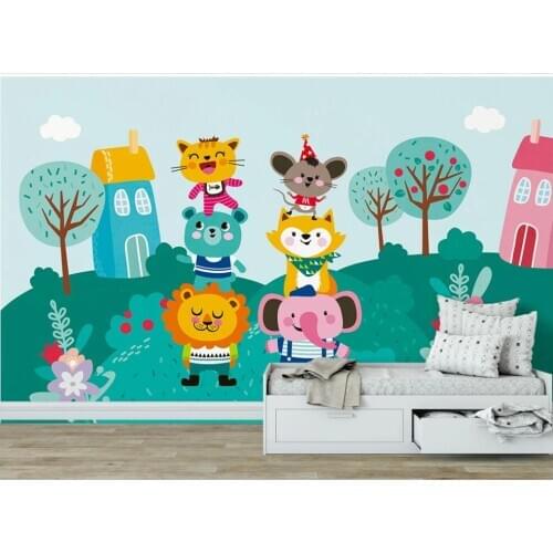 Custom mural 3d wall mural on the wall Cartoon animal forest childrens room home decor photo wallpaper for walls 3 d