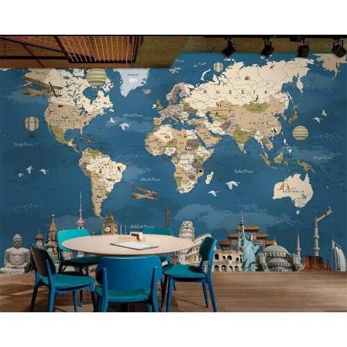 Beibehang Retro nostalgia world map wall background Childrens room custom mural silk cloth material wallpaper papel de parede