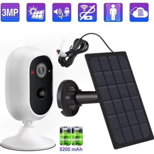 Techage 3MP Wireless Rechargeable Battery Camera 3.5W Solar Panel Two-way Audio IP65 Wifi Security IP Camera PIR Motion Detected