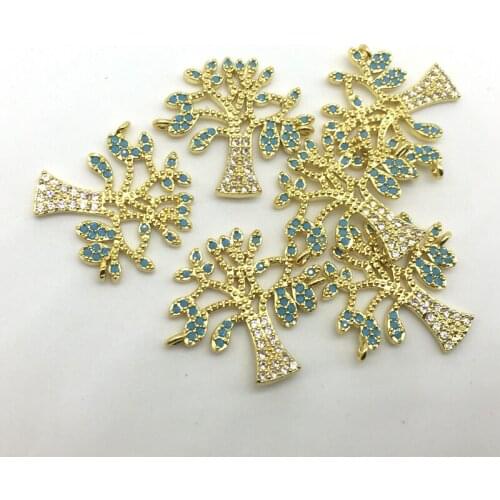 Bijoux Hand Made Fine Jewellery Gold Metal Plating Micro Pave CZ Crystal Tree Blue Leaf Connector DIY Bracelet Jewelry Making