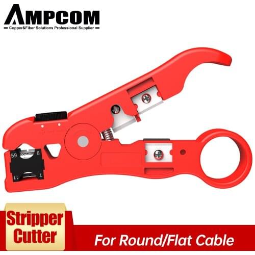 AMPCOM All-In-One Stripping Tool Cable Wire Stripper Compression Tool Coaxial Cable Stripper, Round Cable ,Cutter and Flat Cable