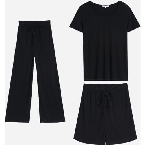 High Quality Women Pajama PJ Set 3PCS Solid Color Sleepwear Nightwear Casual Female Pijama Sleep Suit Loose Cotton Home Wear