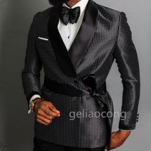 White dots on Black Double Breasted Suits Jacket Custom Made Fashion Blazer Formal Business Jacket For Men Wedding Tuxedos Wear