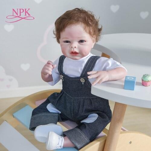 NPK 55CM brown hair cuddly soft body baby boy bebe doll reborn doll real touch hand rooted hair high quality collectibles