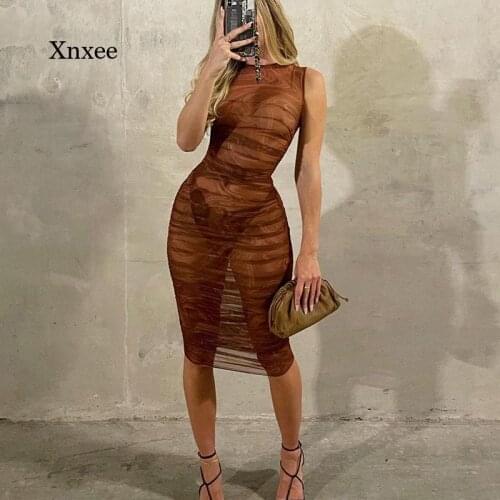 Summer Mesh Dress Lady Bodycon Digital Print Sexy O Neck Midi Strapless Party Dresses Women Elegant Casual Fashion Y2K Vestido
