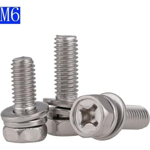M6 - 1.0 6mm Cross Recessed Hex Bolt Indentation,Lock Washer &Plain Washer Assemblies