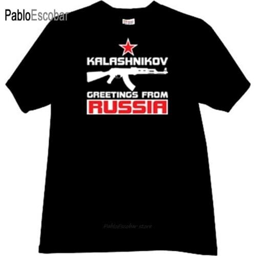 Fashion t-shirt men cotton t shirt Kalashnikov - Greetings from Russia Cool T-shirt brand tee-shirt male summer tops