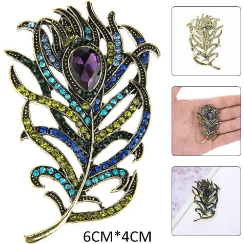 Fashion Colorful Rhinestone Wedding Corsage Women Brooches Pins Retro Peacock Feather Badge Pin Suit Sweater Metal Enamel Pin