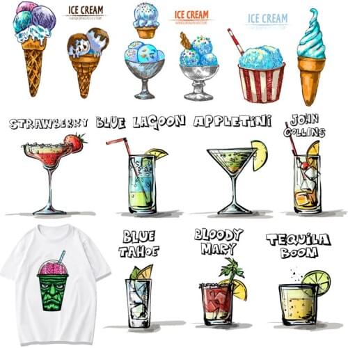 Ice cream Fruit Juice Thermo Transfer Patch Iron on Transfer Patches For Stripes Clothes Decor T-shirt Skirt DIY Stickers F