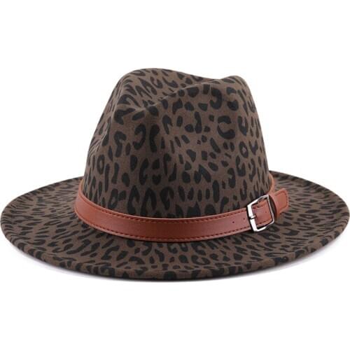Women Men Fashion Hats Fedora Cap Velvet Hat Leopard Pattern PU Buckle Warm Relaxing Breathable Soft Windproof Headwear