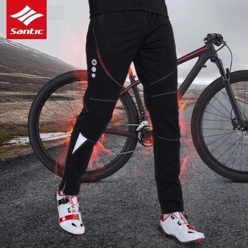 Santic Men Bicycle Pants Cycling Pants Winter Sports Mtb Cycling Running Bike Pants Downhill Fleece Thermal Reflective Pants