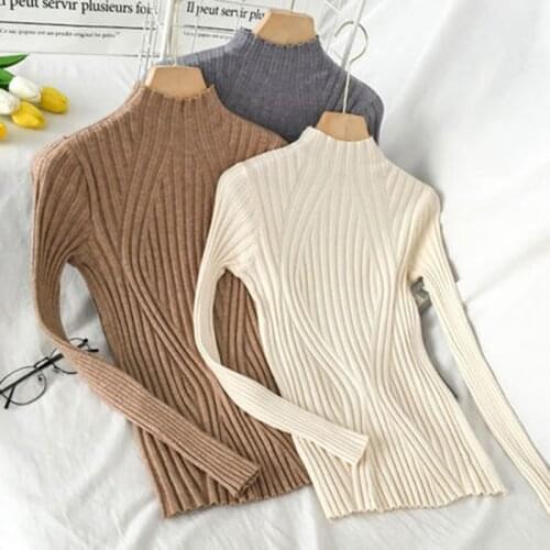 Gentle Sweater 2021year Stand Collar Knitwear Autumn New Thin Bottoming Shirt Slim Long Sleeve Top Women