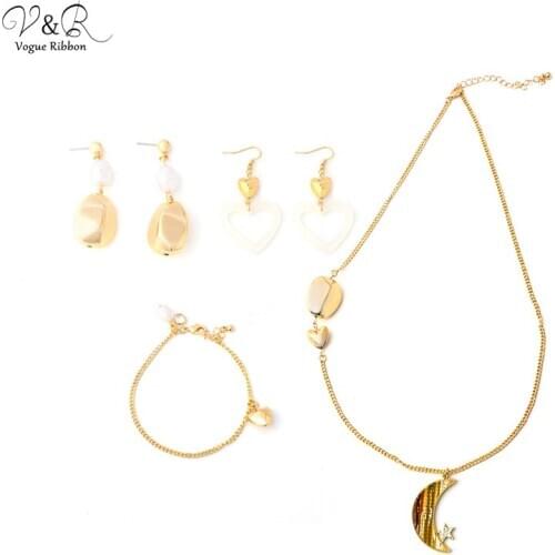 2020 New Arrival Eritrean Gold Jewelry Necklace Earring Bracelet Set With Moon Pearl Heart Round Bead Jewelry Gift Set For Women