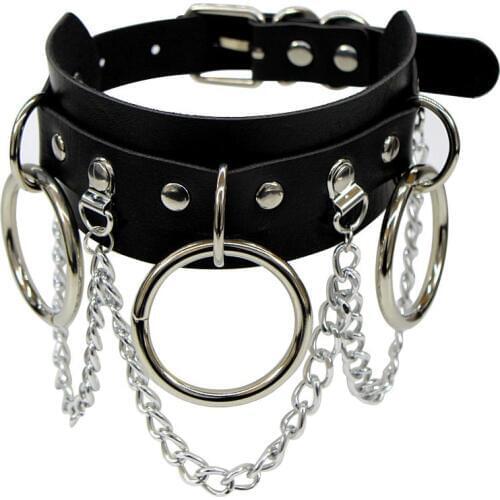 Black PU Leather Choker Necklace Collar for Women Goth Punk Chain Silver Color Collar Sexy Chocker Necklaces Bondage