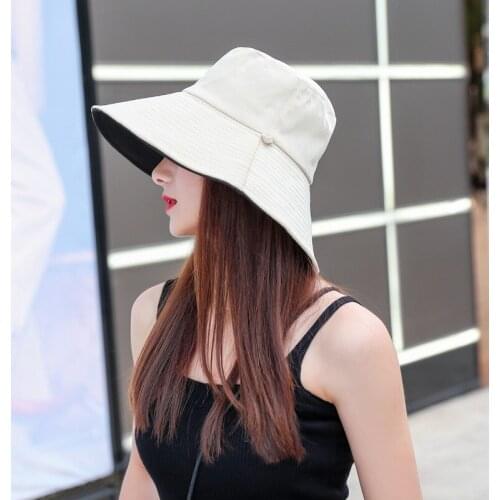 Fashion Casual Sun Bucket Hat Summer Womens Cap Wide Brim Foldable Anti-UV Flat Fisherman Cap Panama Female Hat Fishermans Hat