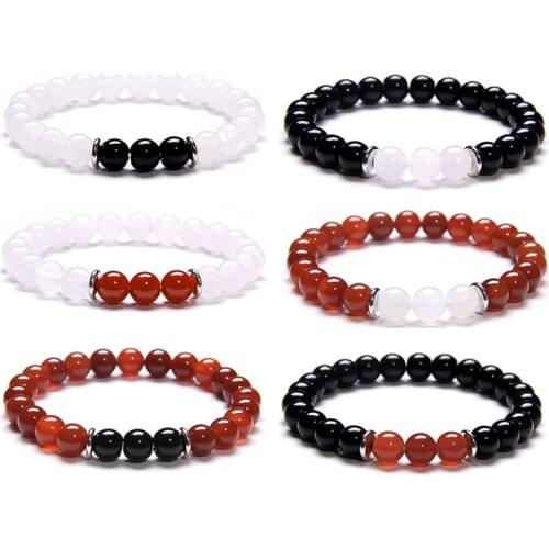Couples Distance Bracelet Natural Agates Stone White Black Red Beaded Bracelets For Women Men Best Friend Love Symbol Jewelry