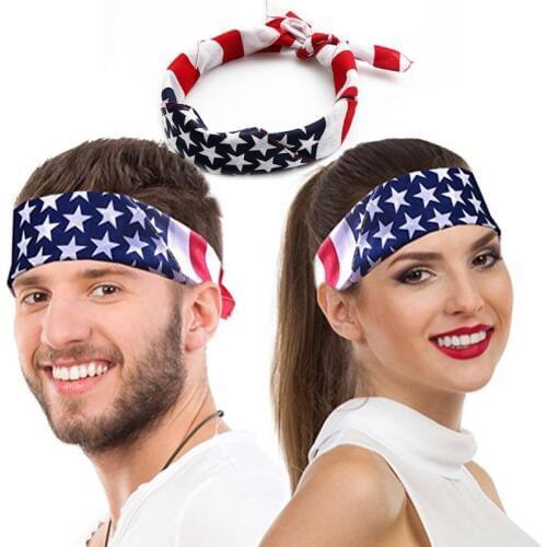 50x50CM Unisex Cotton Sport Pocket Square Scarf American Flag Stripes Star Print Headband Bandana Hip-Hop Wristband Hair Wrap