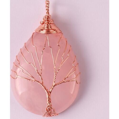 Rose Crystal Handmade Wire Wrap Pendant Teardrop Jewelry For Woman Gift S633