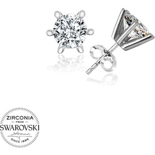 Silver 925 Sterling Swarovski Zirconia Cubic Zirconia Solitaire Earrings