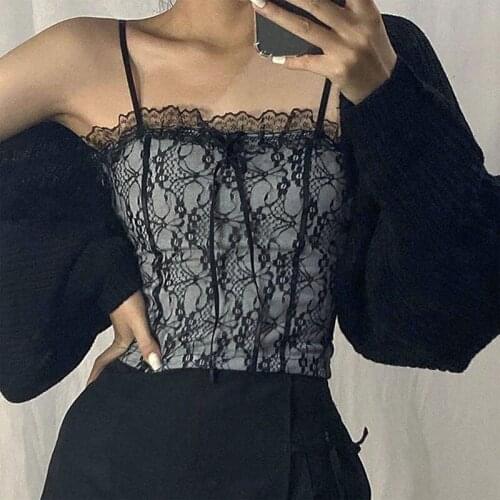 Fashion Womens Tube Top Sexy Clothes Lace Patchwork Spaghetti Strap E-girl Slim Fit Crop Summer Camis Backless Streetwear Y2k