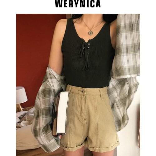 Werynica Sexy Knitted Top Summer Tank top Women camisole Blouse Sleeveless V Neck Slim Top Female t-shirt Vest Casual Camis
