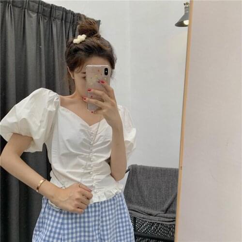 Women Blouse Summer Womens Two-Piece Suit Big V-neck Short Sleeve Ruffled Plaid Casual Pants Blusas Mujer De Moda