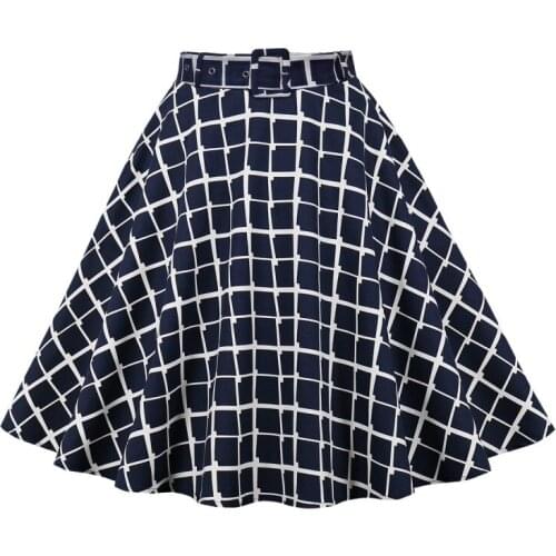 Womens Skirt Summer Plaid High Waist Retro Big Swing A-Line Skirt Casual All-Match Midi Skirt2021 New Fluffy Cotton Vestidos