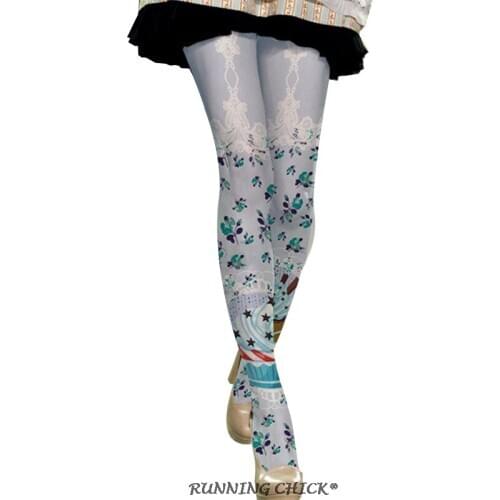 Lace Strap Flower Cake Printing Pantyhose Women Fashion Thick Autumn