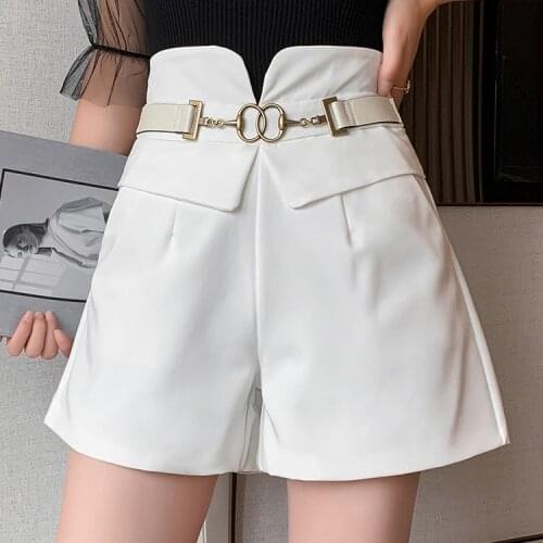 Women 2021 Summer Fashion Casual High Waist Wide Leg Shorts Solid Office Lady Work Wear Suit Shorts Female Casual Shorts R41
