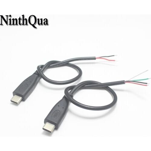 1pcs DIY USB Type C Welding Type Male Plug 2A 2.0 Connector with 2P / 4P Cable for OD3.5mm Wire Black