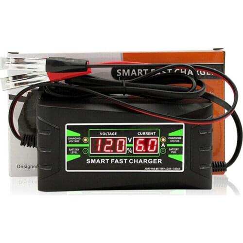 12V 6A Full Automatic Smart Motorcycle Car Battery Charger Lead Acid/GEL LCD Display Fast Reading Charging Protection