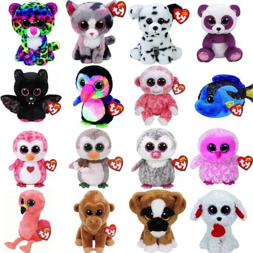 15cm Ty Big Glitter Eyes Velvet Plush Animal Dolls Unicorn Bat Spider Owl Fox Cat Collectible Boy Girl Birthday Christmas Gift