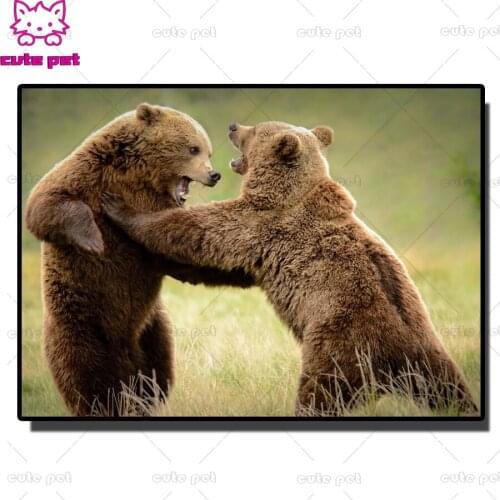 5d home decoration diamond painting Big brown bear full drill square round diamond embroidery diamond art cross stitch mosaic
