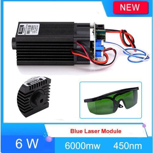 450nm 6000mW 12V Laser Module TTL Adjustable Focus DIY Laser Cutter engraver accessories 6W laser head For CNC engraver +goggles