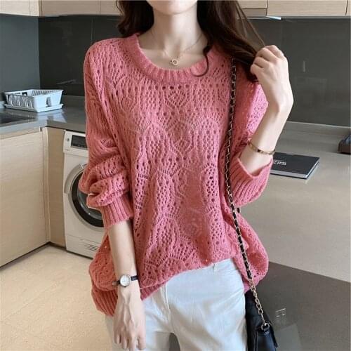 Hollow out knitwear womens thin loose summer clothes 2021 new lazy sweater outer top blouse woman sweaters