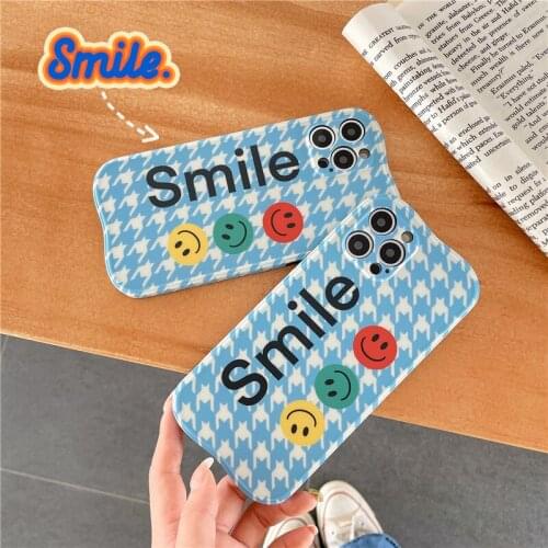 Houndstooth painted smiling face phone Case For iPhone 12 Pro Max 11 7 8 Plus XR XS Plus SE 2020 ShockProof Cover
