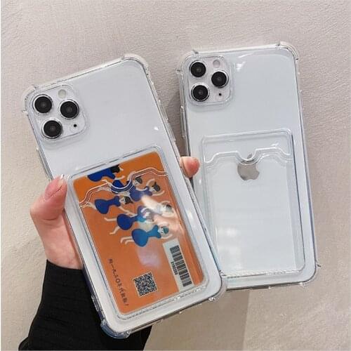 Shockproof Clear Phone Casefor iPhone 12 11 Pro Max Mini X XS XR 7 8 Plus SE 2 Thin Soft Silicone Wallet Cover with Card Holder